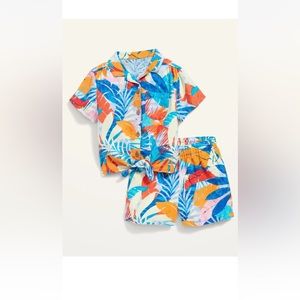Old Navy Toddler Girls Tie-Front Linen-Blend Top and Shorts Set